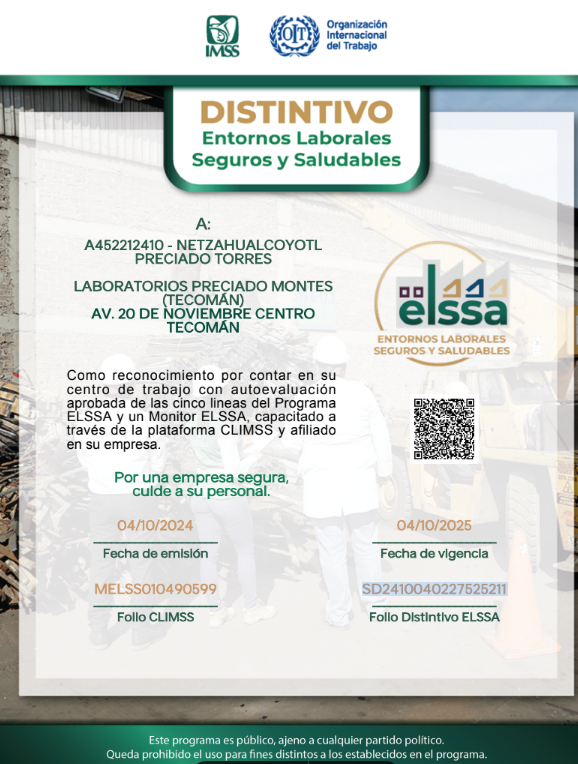 DISTINTIVO ENTORNOS LABORALES SEGUROS Y SALUDABLES 